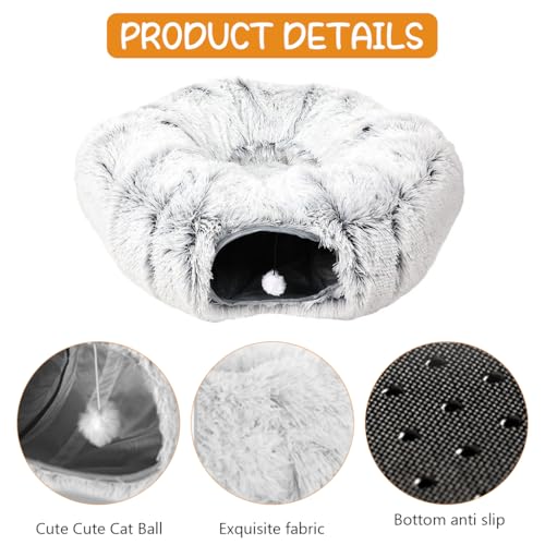 Qpets Pet Bed, Plush Cat Bed, Soft Winter Warm Cat Bed 2 in 1 Cat Sleeping Bed with Hideaway Playing Tunnel Washable Plush Cat Bed DIY Assembly Large Soft Plush Bed for Cat, 83x27cm Qpets Pet Bed, Plush Cat Bed, Soft Winter Warm Cat Bed 2 in 1 Cat Sleeping Bed with Hideaway Playing Tunnel Washable Plush Cat Bed DIY Assembly Large Soft Plush Bed for Cat, 83x27cm